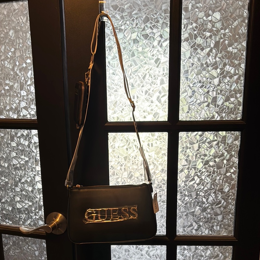 Guess Black Crossbody Bag with Gold Logo